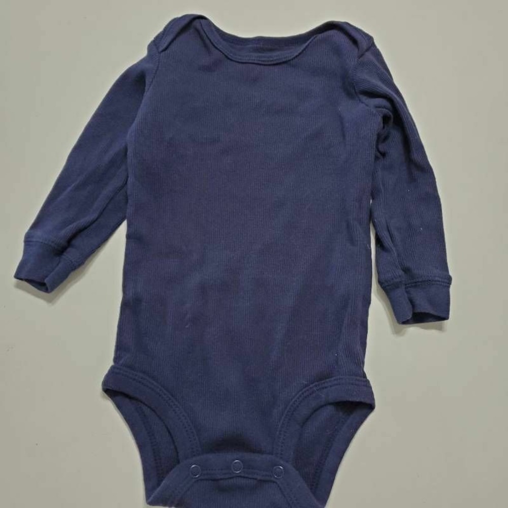 Carters Boys One Pieces Blue Crew Neck Buttons Long Sleeve 100% Cotton 12 Months